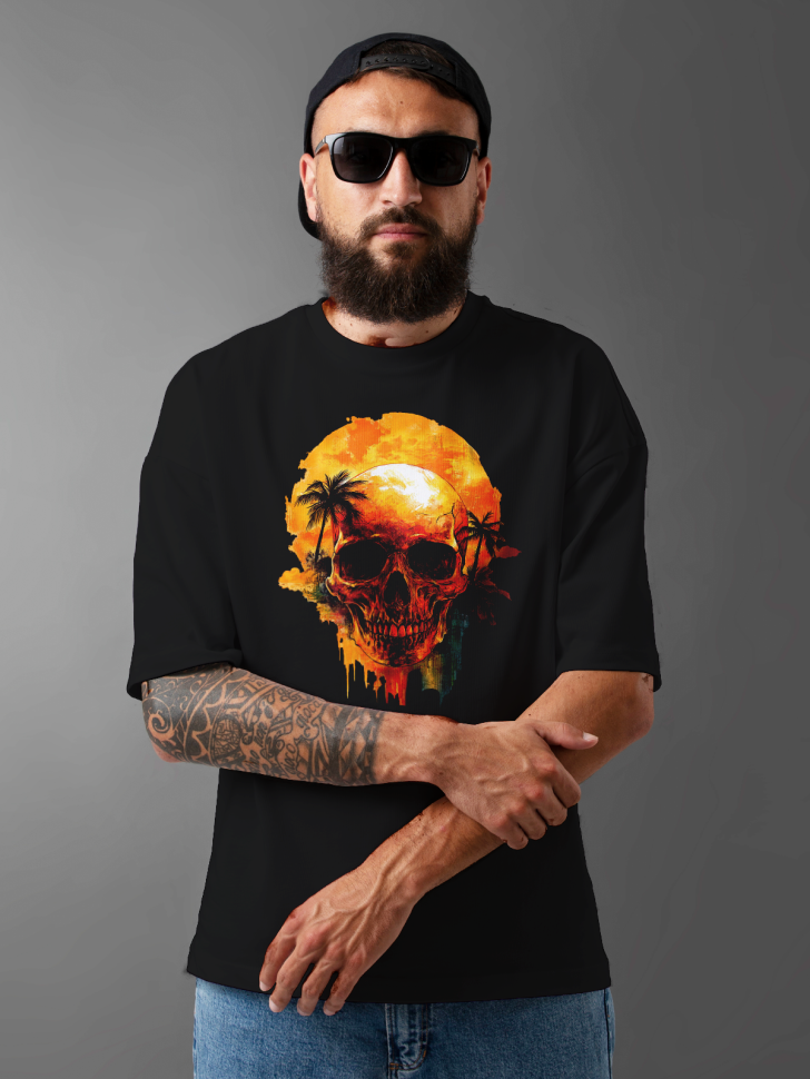 Футболка оверсайз мужская с рисунком череп пальмы Футболка оверсайз мужская с рисунком череп пальмы