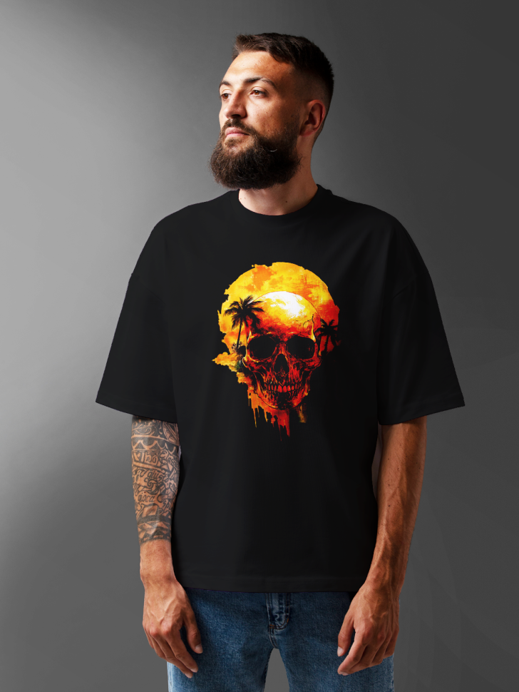 Футболка оверсайз мужская с рисунком череп пальмы Футболка оверсайз мужская с рисунком череп пальмы