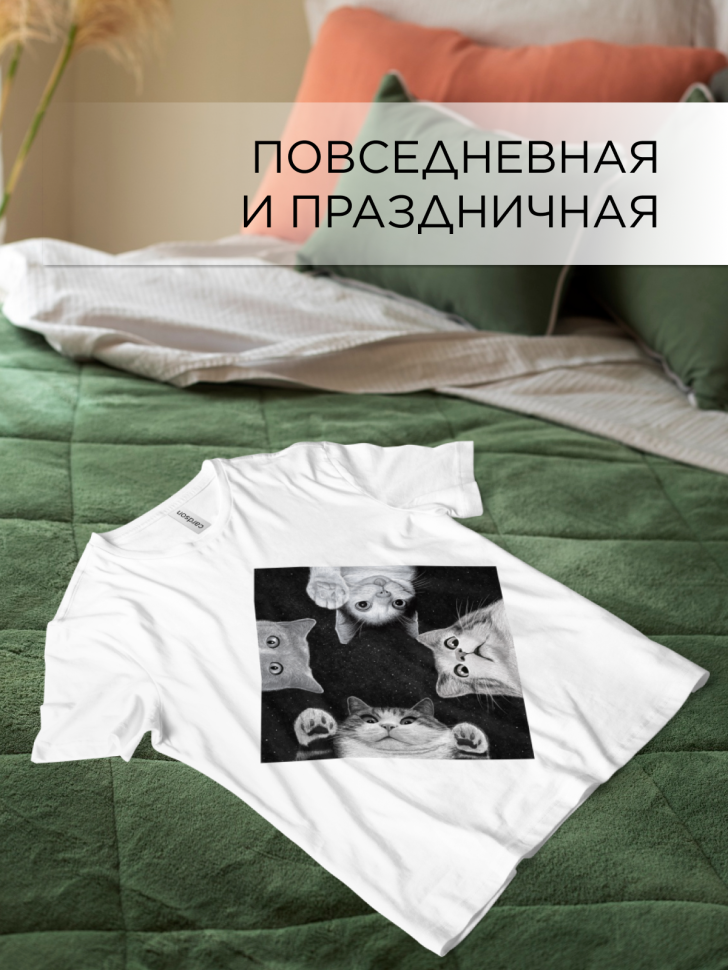 Футболка оверсайз универсальная с принтом 4 кота Футболка оверсайз универсальная с принтом 4 кота