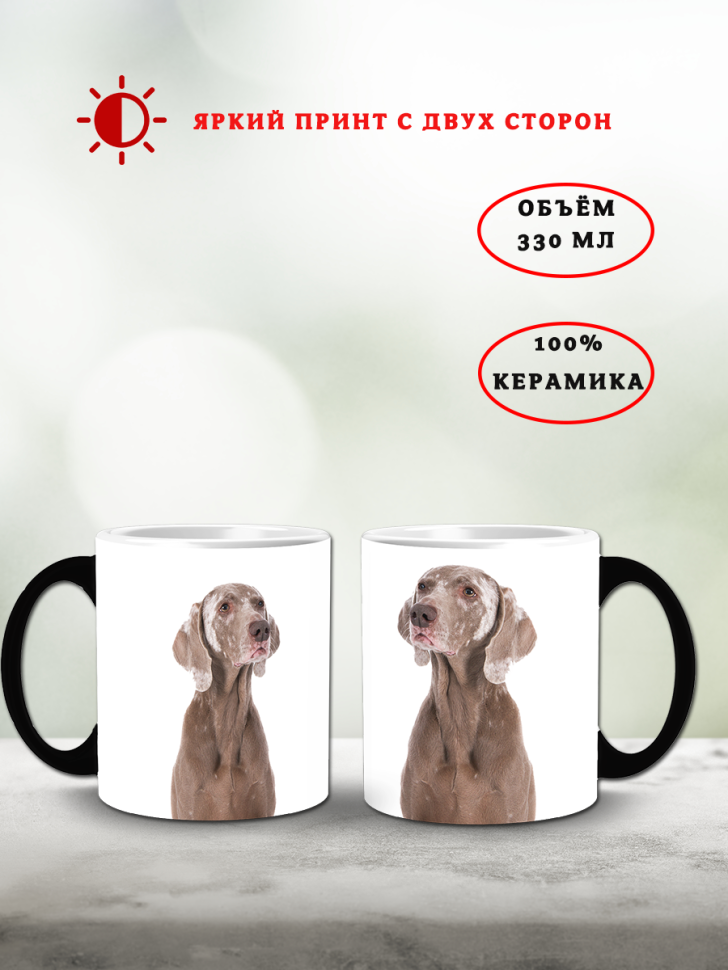 Кружка хамелеон керамическая для чая с принтом веймаранер