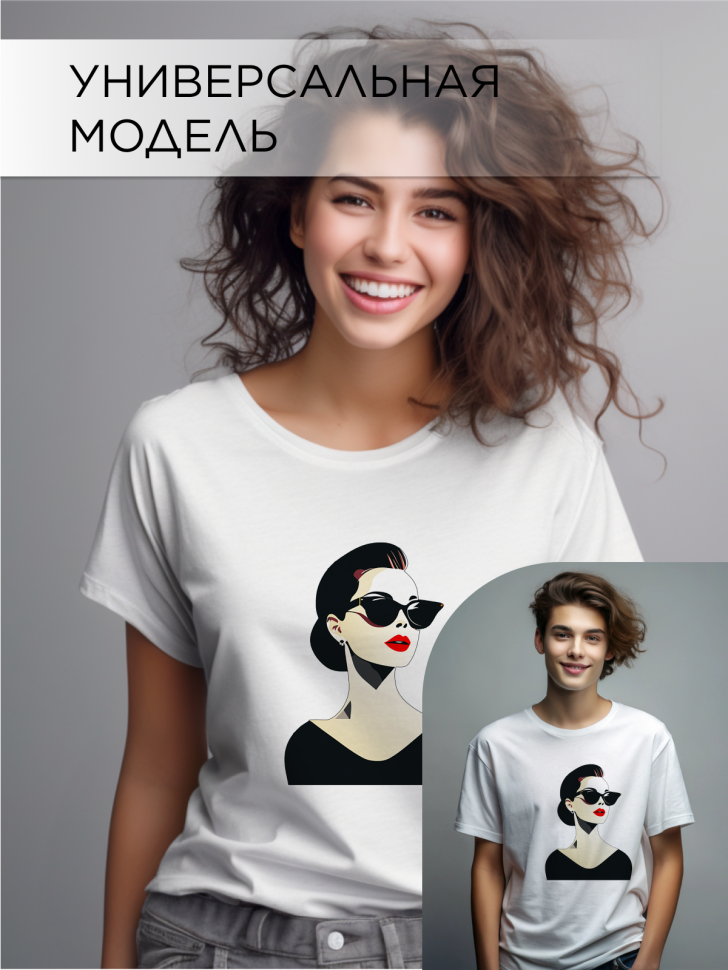 Футболка оверсайз с принтом Девушка в очках 6 белая