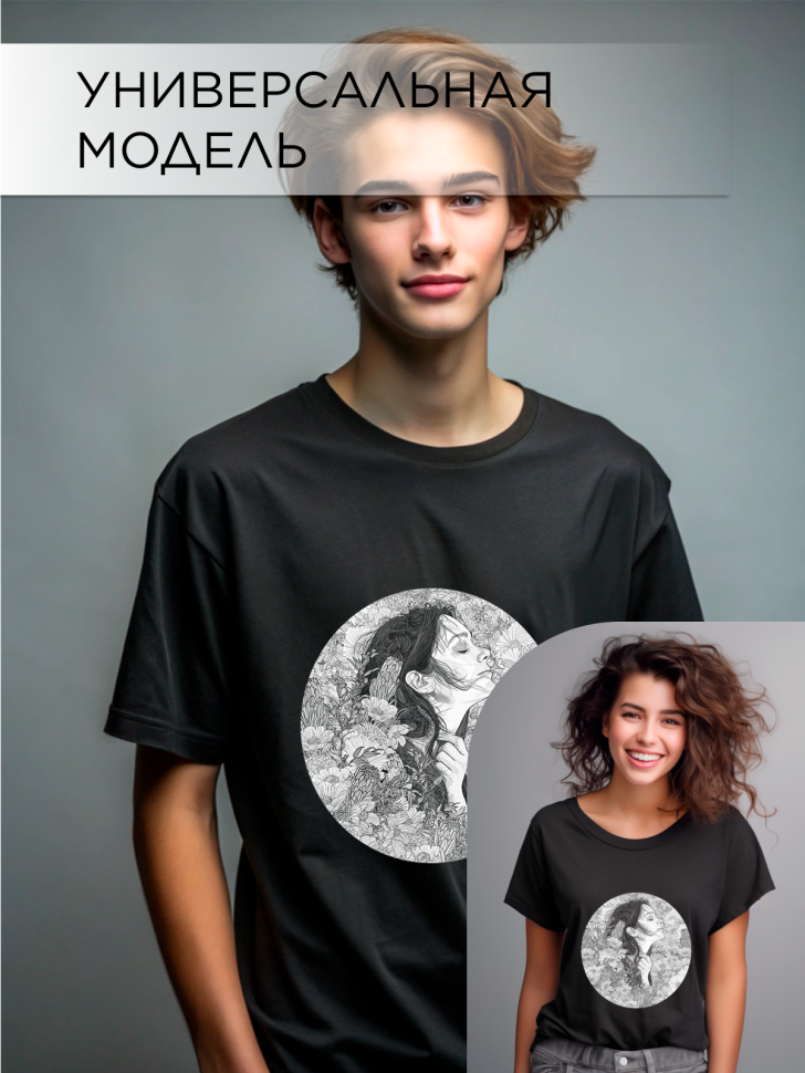 Футболка оверсайз универсальная с принтом Девушка и Круг