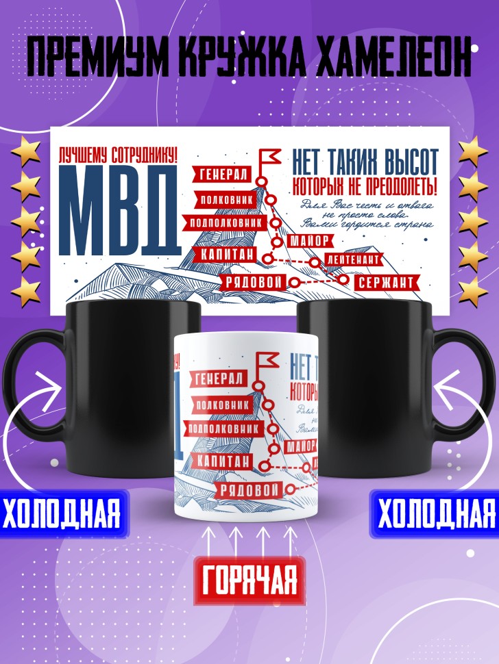 Кружка хамелеон с принтом на день МВД мужчине в подарок Кружка хамелеон с принтом на день МВД мужчине в подарок