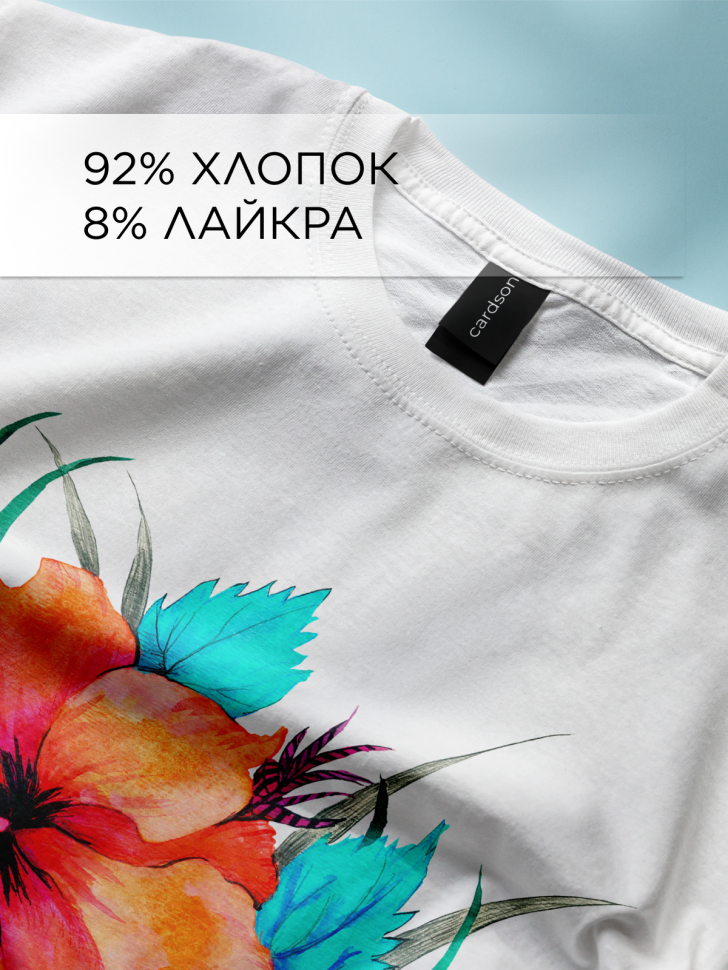Футболка оверсайз универсальная с принтом Цветы на белом