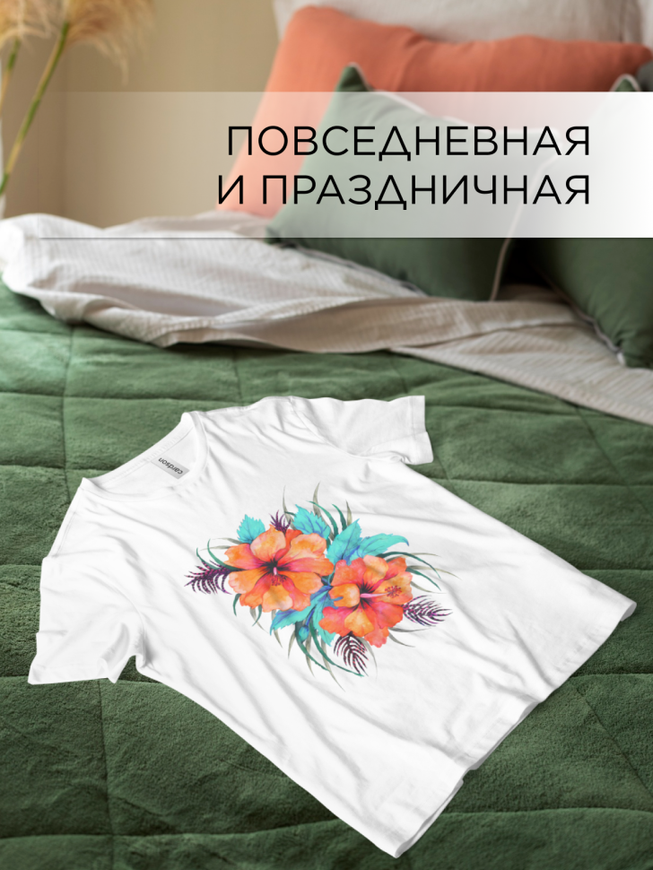 Футболка оверсайз универсальная с принтом Цветы на белом