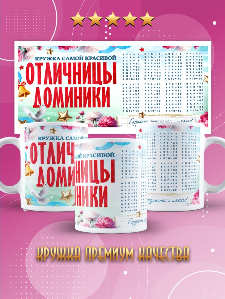 Кружка именная для школьницы Доминики