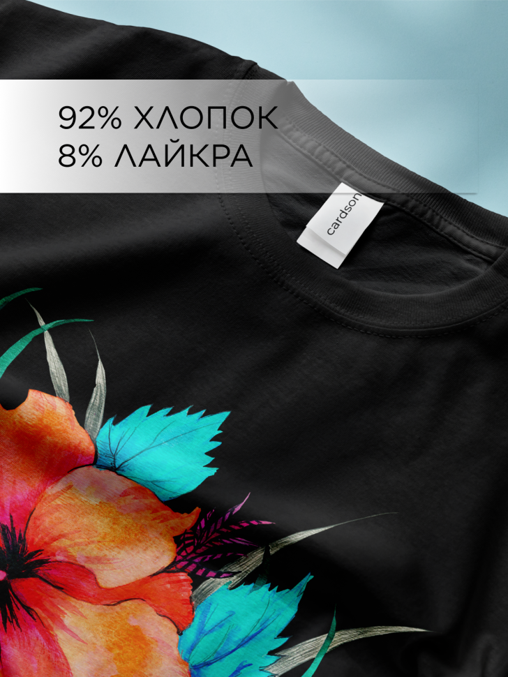 Футболка оверсайз универсальная с принтом Цветы на черном Футболка оверсайз универсальная с принтом Цветы на черном