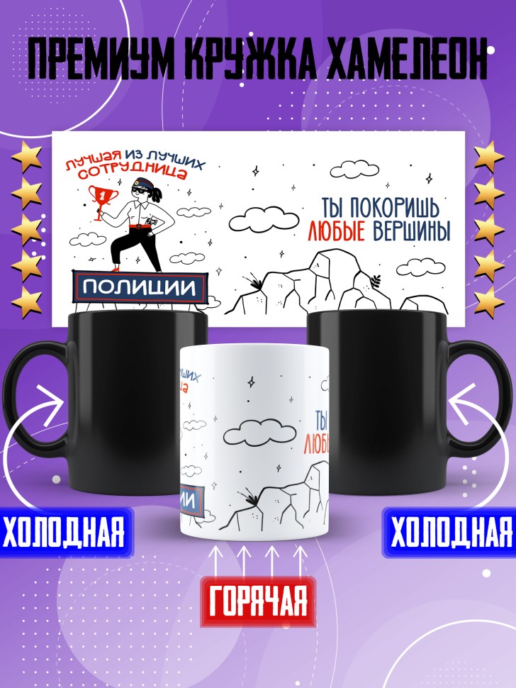Кружка хамелеон с принтом на день полиции женщине в подарок Кружка хамелеон с принтом на день полиции женщине в подарок