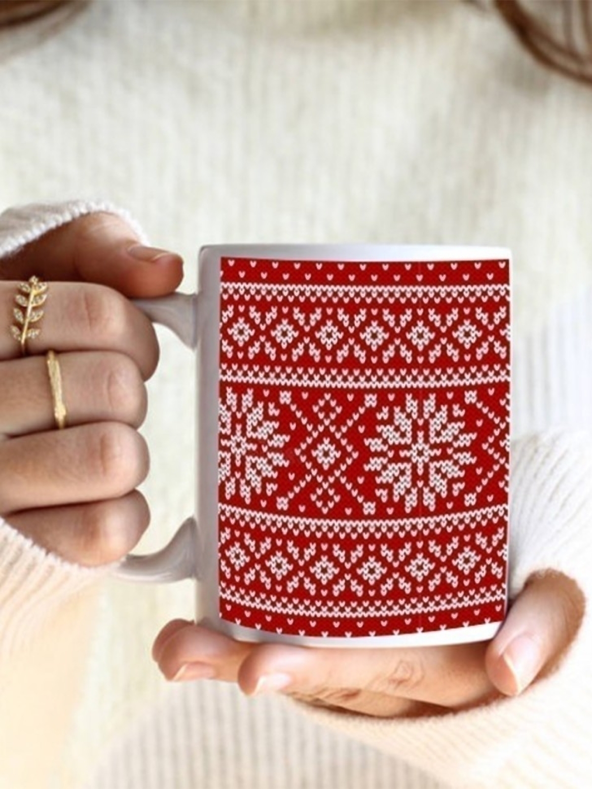 Кружка новогодняя подарочная снежинки вязанные