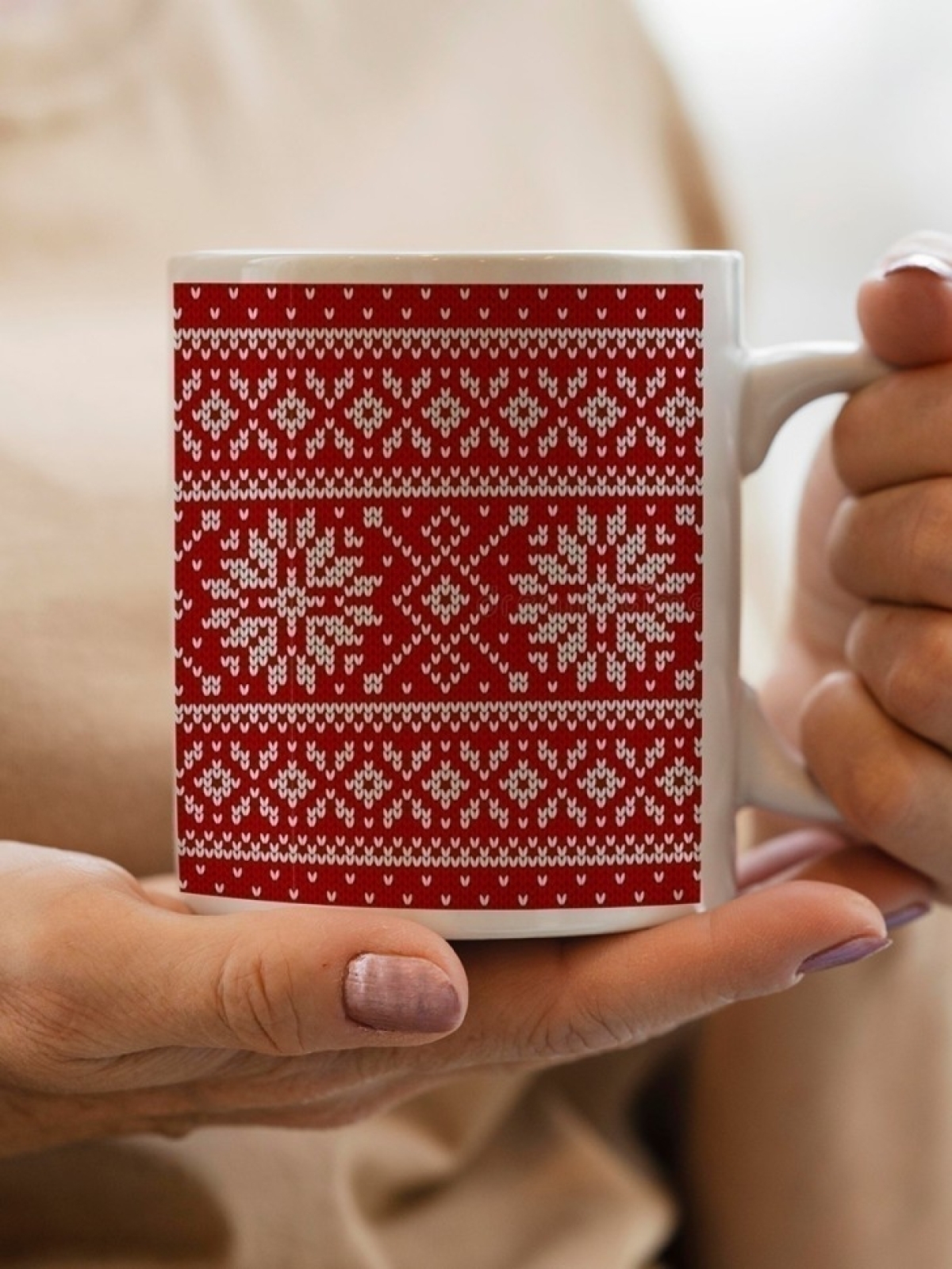 Кружка новогодняя подарочная снежинки вязанные