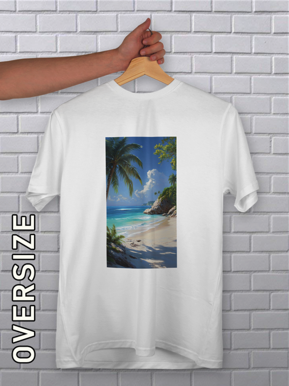 Футболка оверсайз белая с принтом пляж