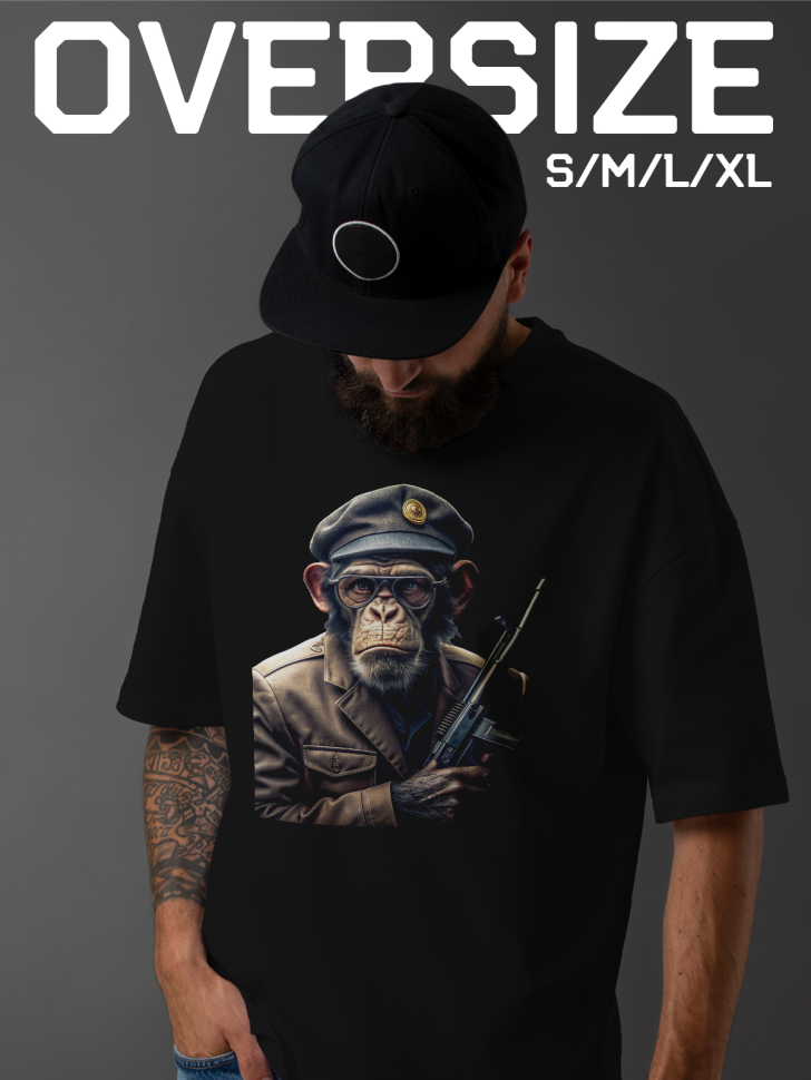 Футболка оверсайз мужская с принтом обезьяна с ружьем 