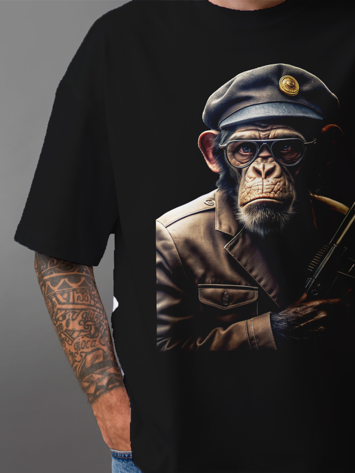 Футболка оверсайз мужская с принтом обезьяна с ружьем 