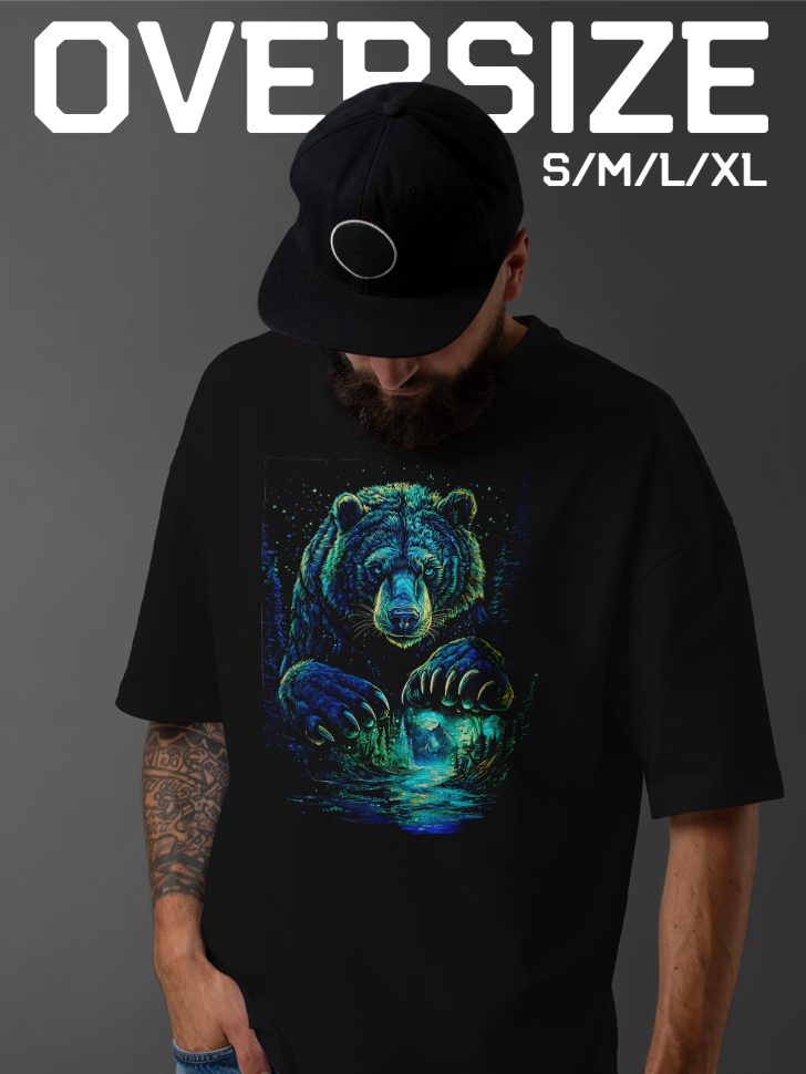 Футболка оверсайз мужская с принтом медведь 