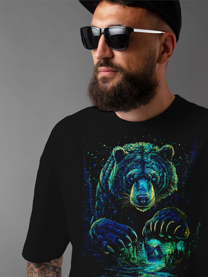 Футболка оверсайз мужская с принтом медведь 