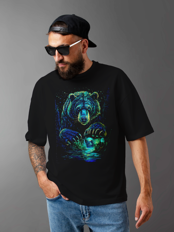 Футболка оверсайз мужская с принтом медведь 
