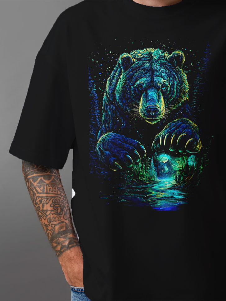 Футболка оверсайз мужская с принтом медведь 