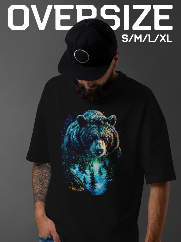 Футболка оверсайз мужская принт медведь Футболка оверсайз мужская принт медведь
