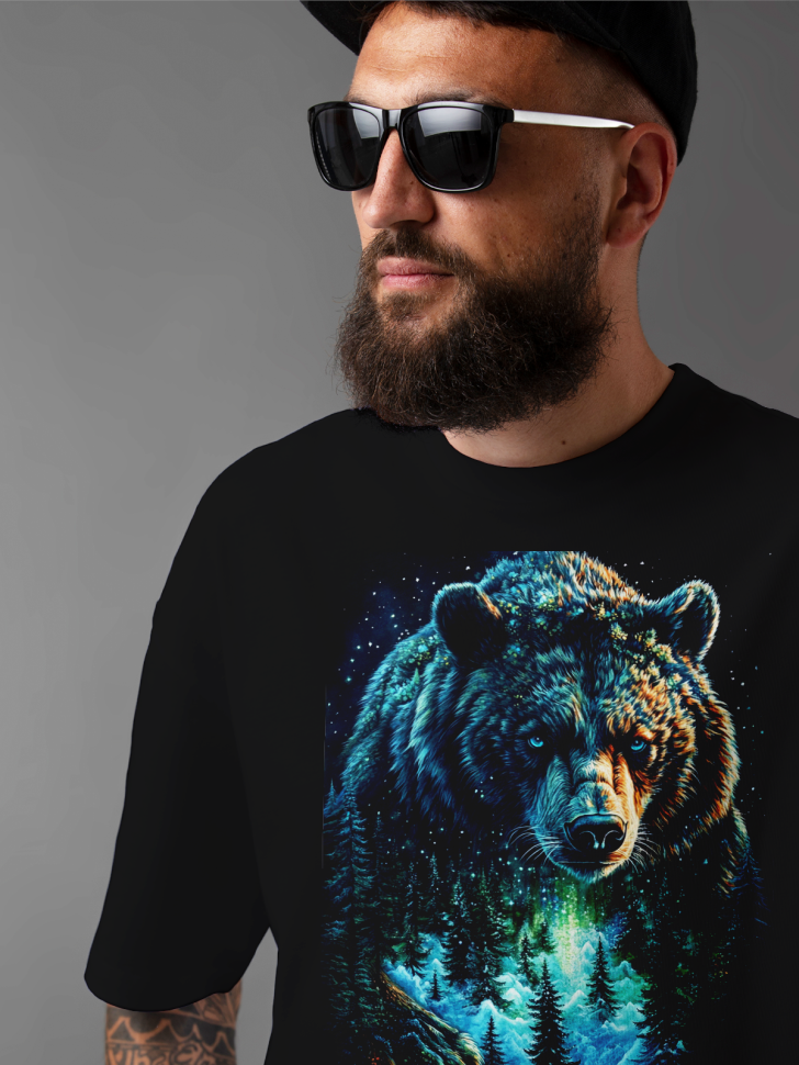 Футболка оверсайз мужская принт медведь 