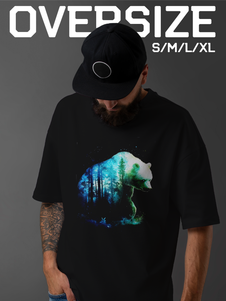 Футболка оверсайз мужская с принтом белый медведь Футболка оверсайз мужская с принтом белый медведь