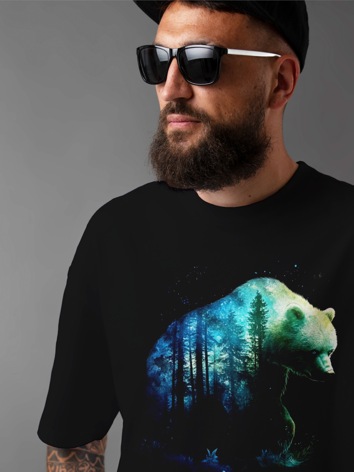 Футболка оверсайз мужская с принтом белый медведь