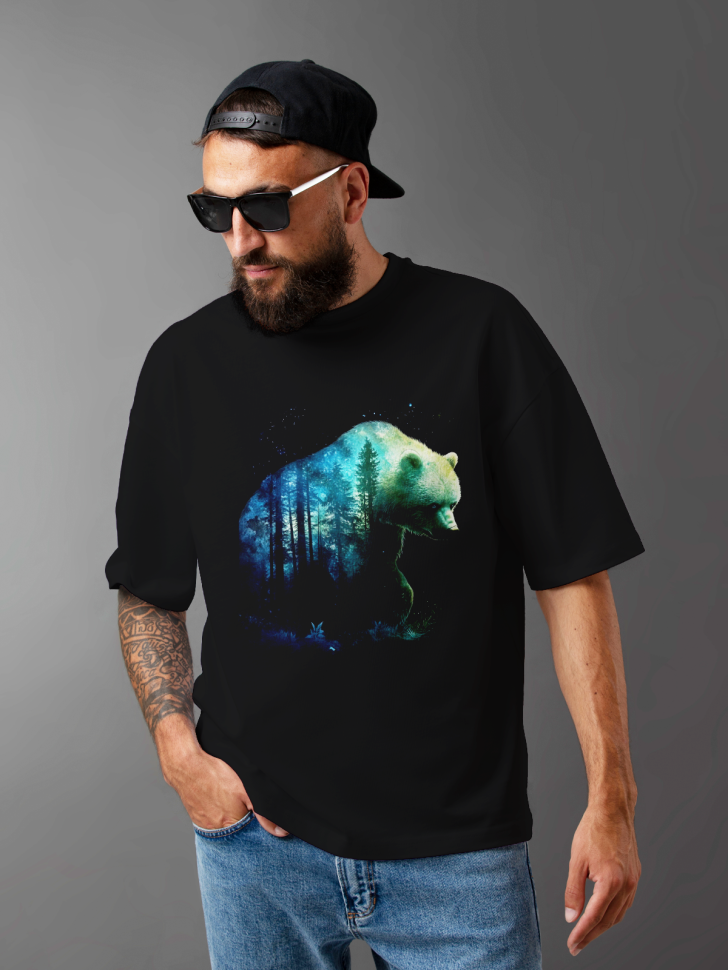 Футболка оверсайз мужская с принтом белый медведь