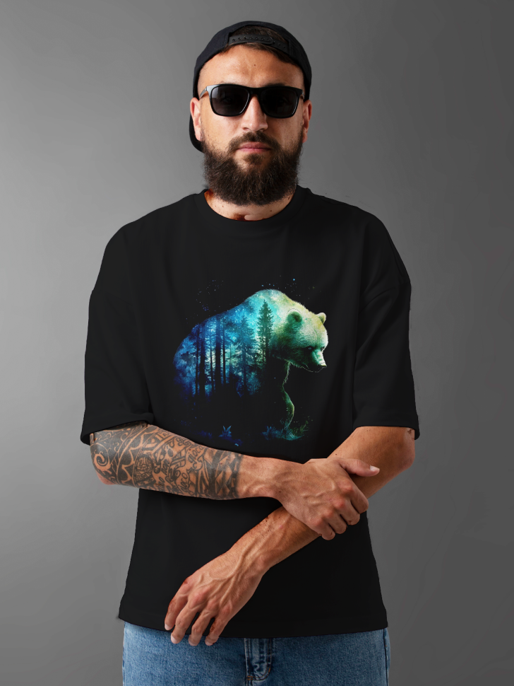 Футболка оверсайз мужская с принтом белый медведь
