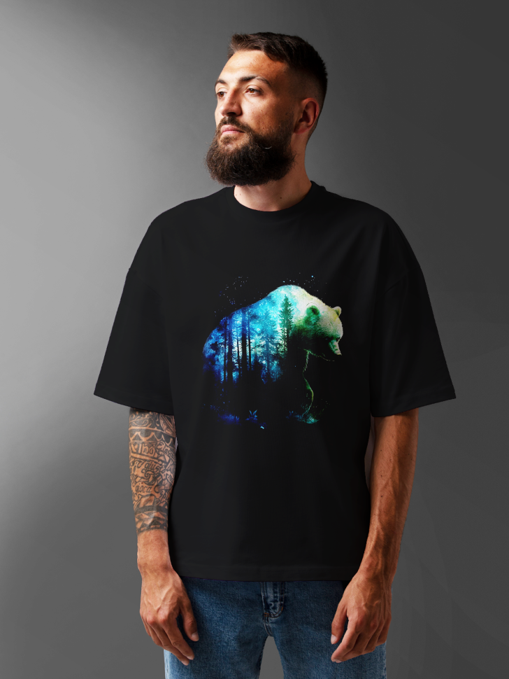 Футболка оверсайз мужская с принтом белый медведь