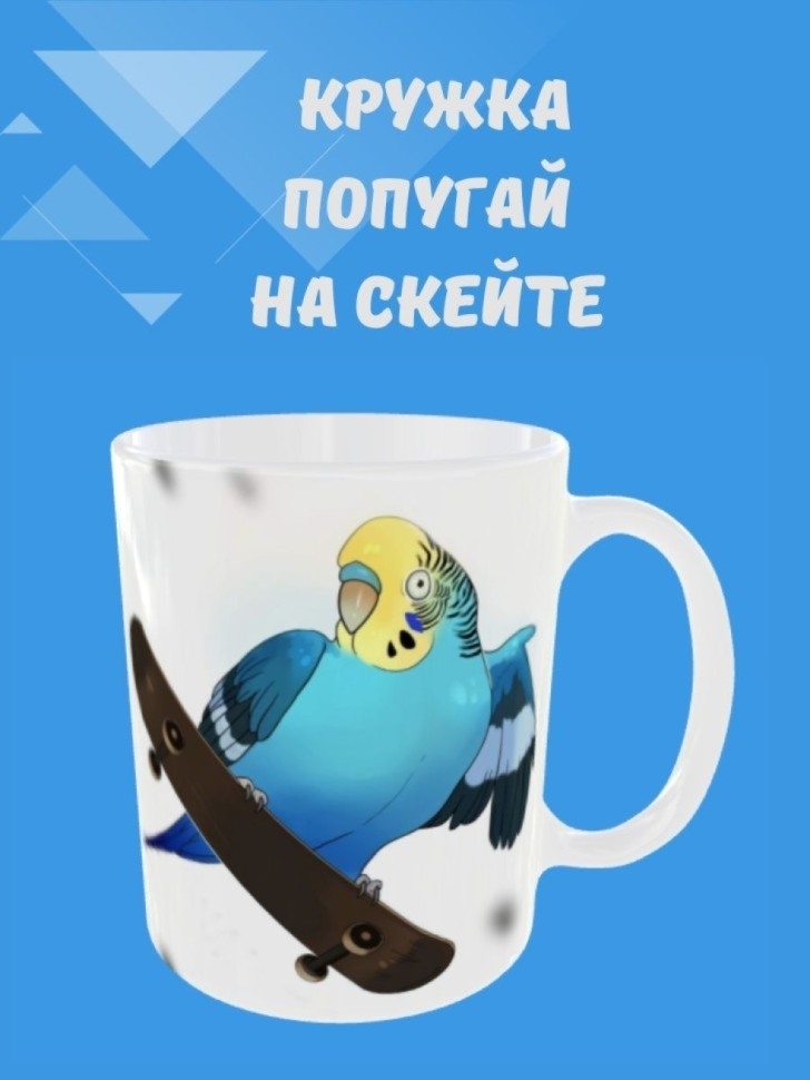 Кружка для чая, Кружка керамическая, Попугай на скейте стиль