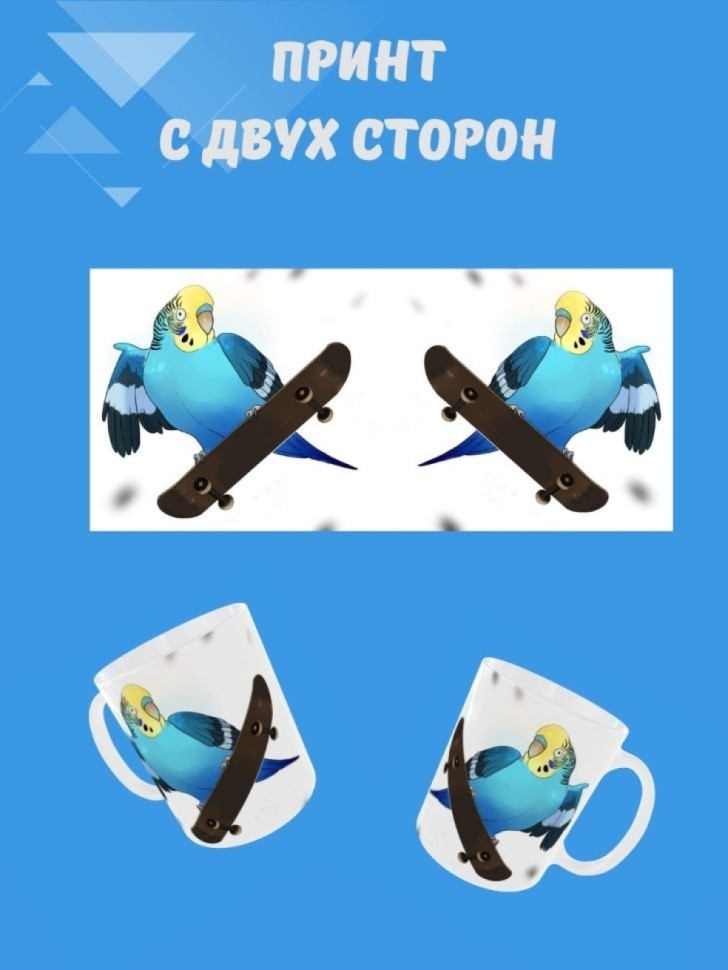 Кружка для чая, Кружка керамическая, Попугай на скейте стиль