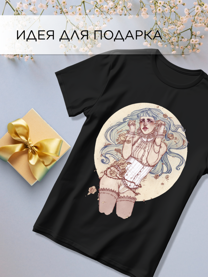 Футболка оверсайз универсальная с принтом Девушка Рисунок Футболка оверсайз универсальная с принтом Девушка Рисунок