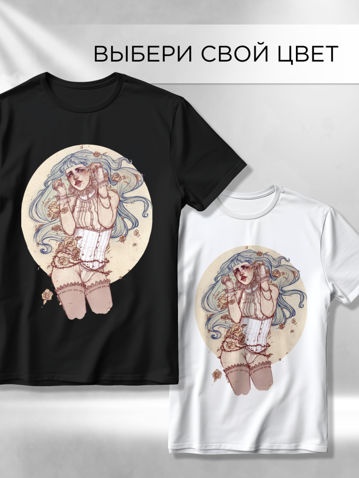 Футболка оверсайз универсальная с принтом Девушка Рисунок Футболка оверсайз универсальная с принтом Девушка Рисунок