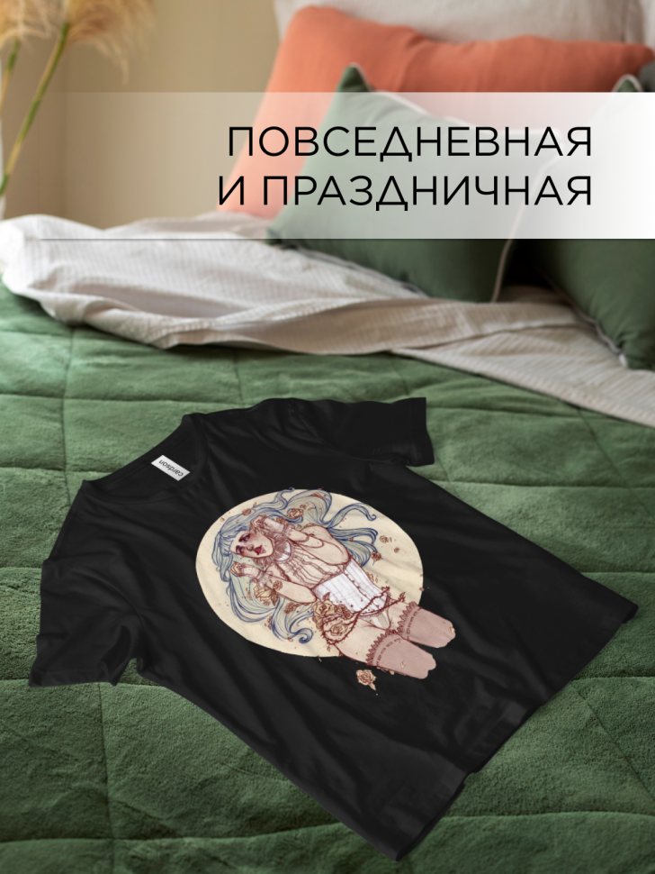 Футболка оверсайз универсальная с принтом Девушка Рисунок Футболка оверсайз универсальная с принтом Девушка Рисунок