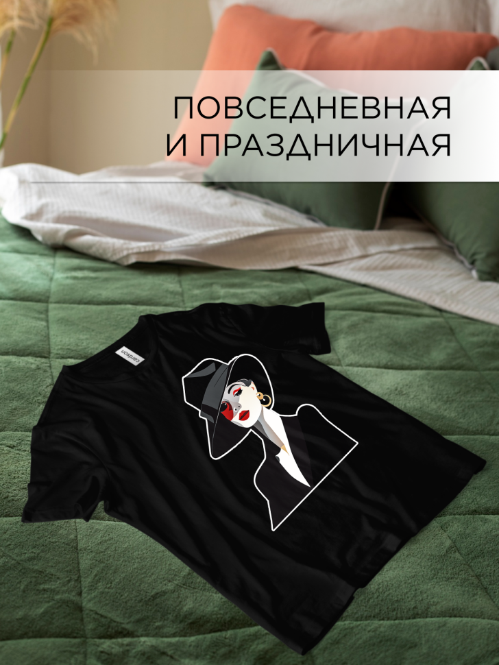 Футболка оверсайз с принтом Девушка в очках 8 черная Футболка оверсайз с принтом Девушка в очках 8 черная