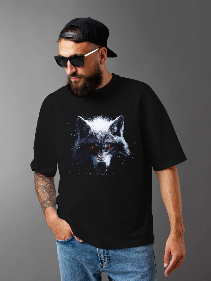 Футболка оверсайз мужская с принтом волк Футболка оверсайз мужская с принтом волк