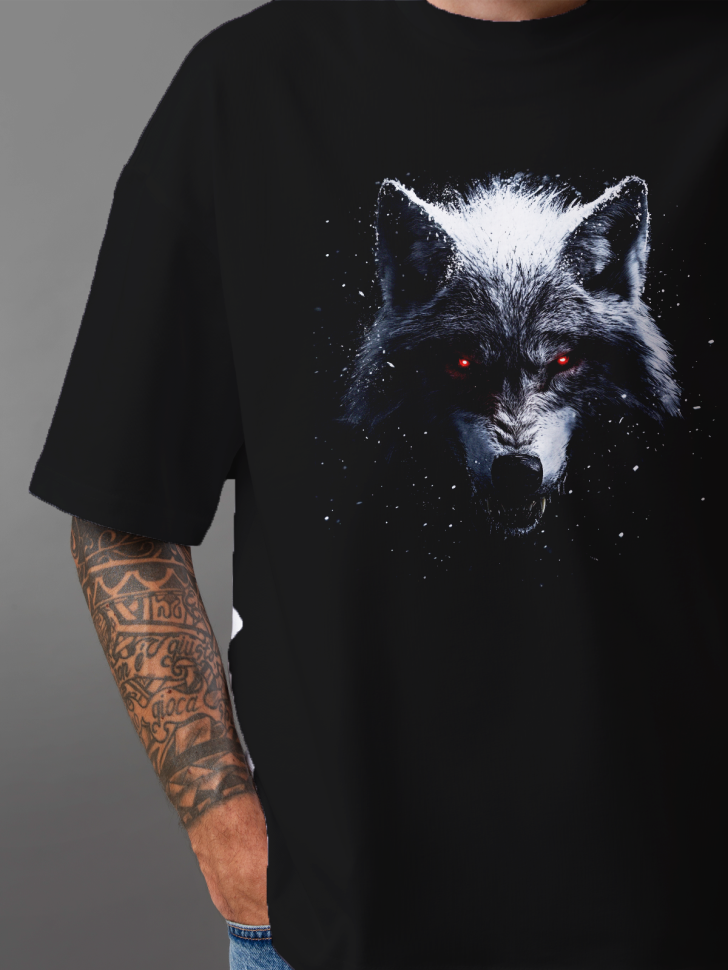 Футболка оверсайз мужская с принтом волк Футболка оверсайз мужская с принтом волк