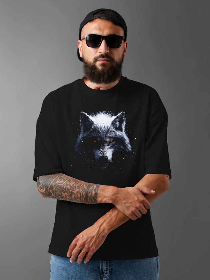 Футболка оверсайз мужская с принтом волк Футболка оверсайз мужская с принтом волк
