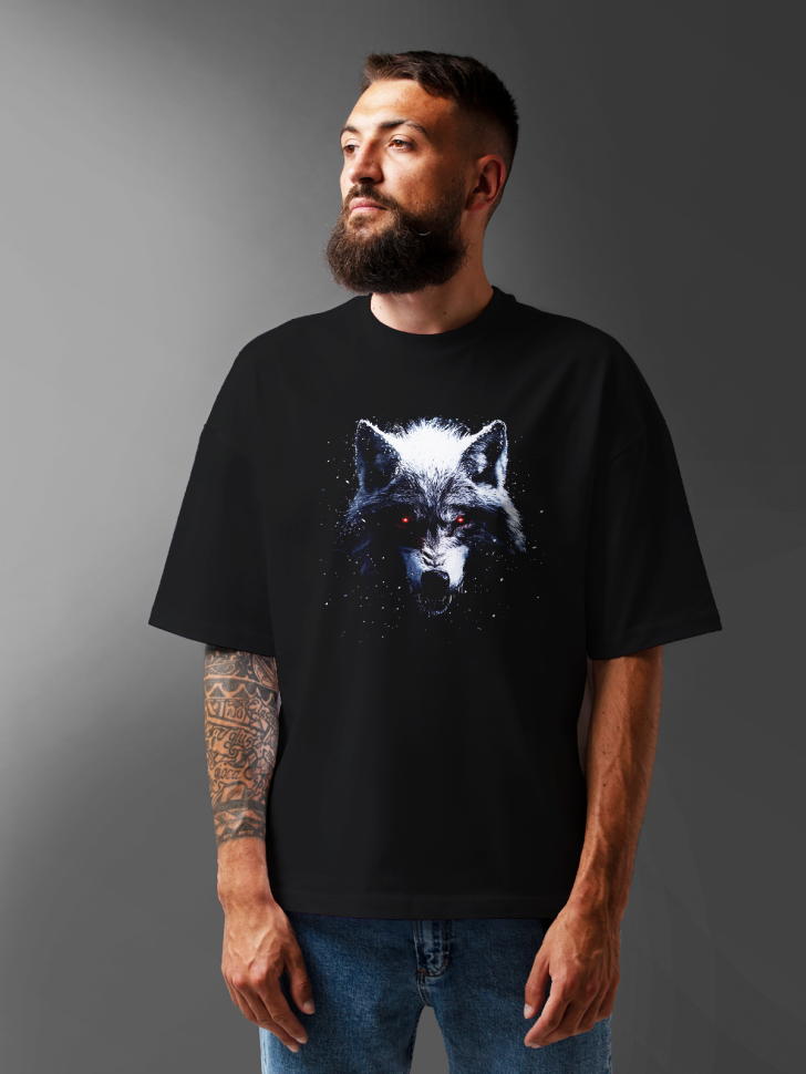 Футболка оверсайз мужская с принтом волк Футболка оверсайз мужская с принтом волк