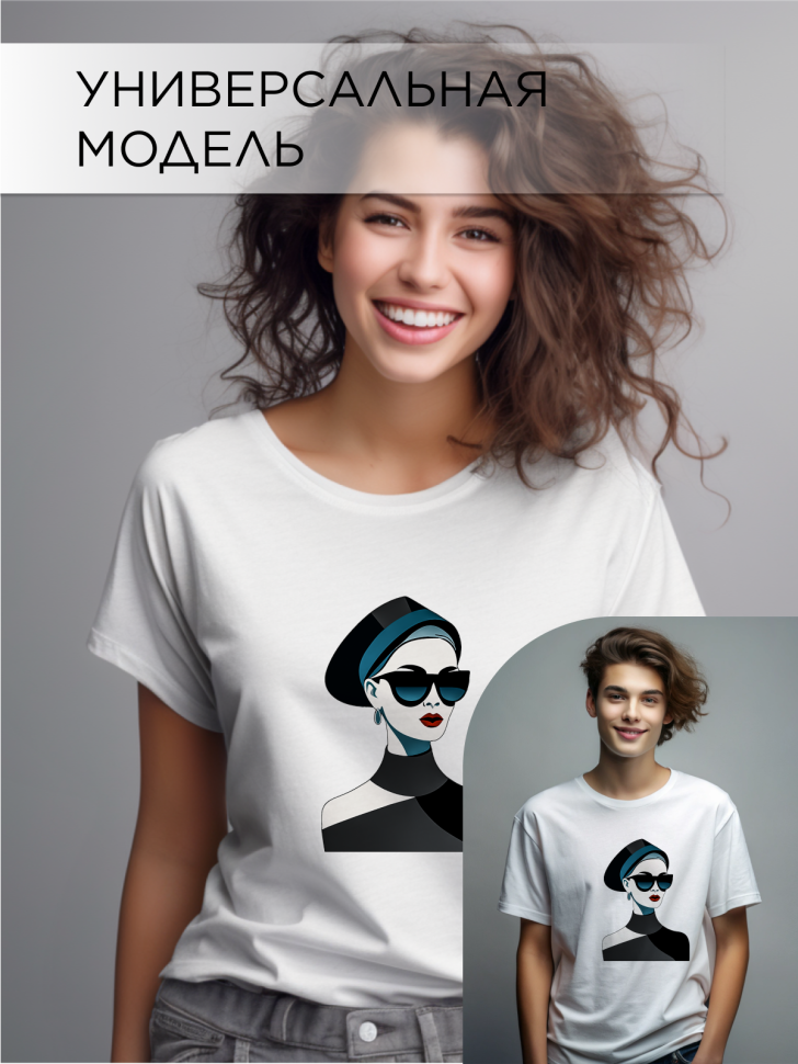 Футболка оверсайз с принтом Девушка в очках 9 белая