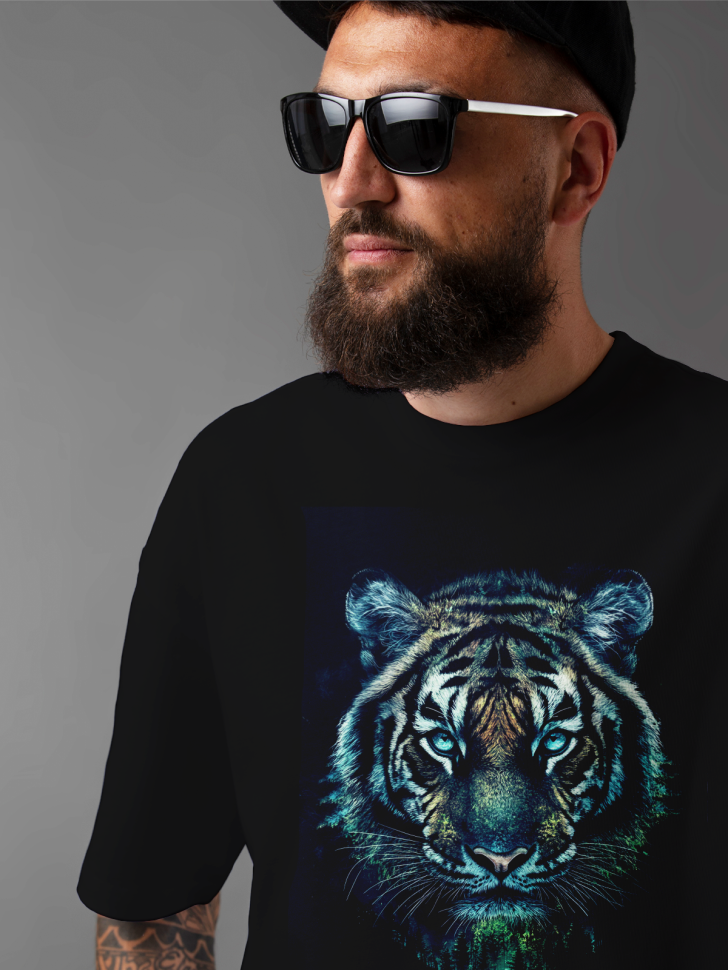 Футболка оверсайз мужская с принтом тигр 