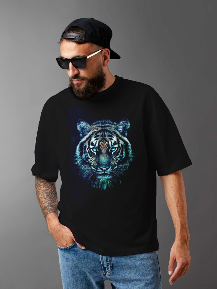 Футболка оверсайз мужская с принтом тигр 