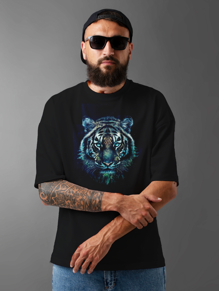Футболка оверсайз мужская с принтом тигр 