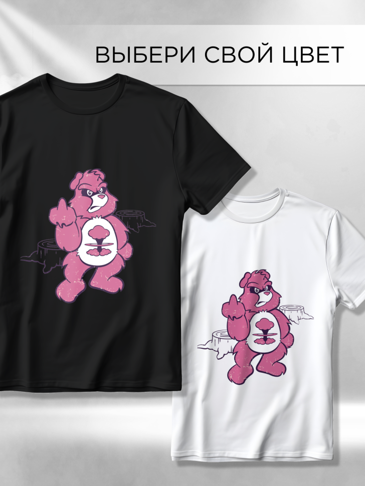 Футболка оверсайз универсальная с принтом Мишка злой