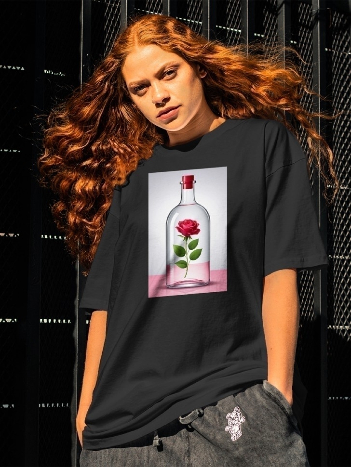 Футболка оверсайз с принтом бутылка любви Футболка оверсайз с принтом бутылка любви
