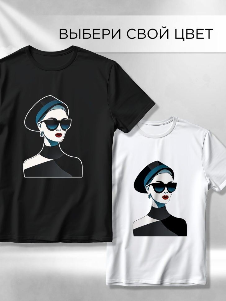 Футболка оверсайз с принтом Девушка в очках 9 черная