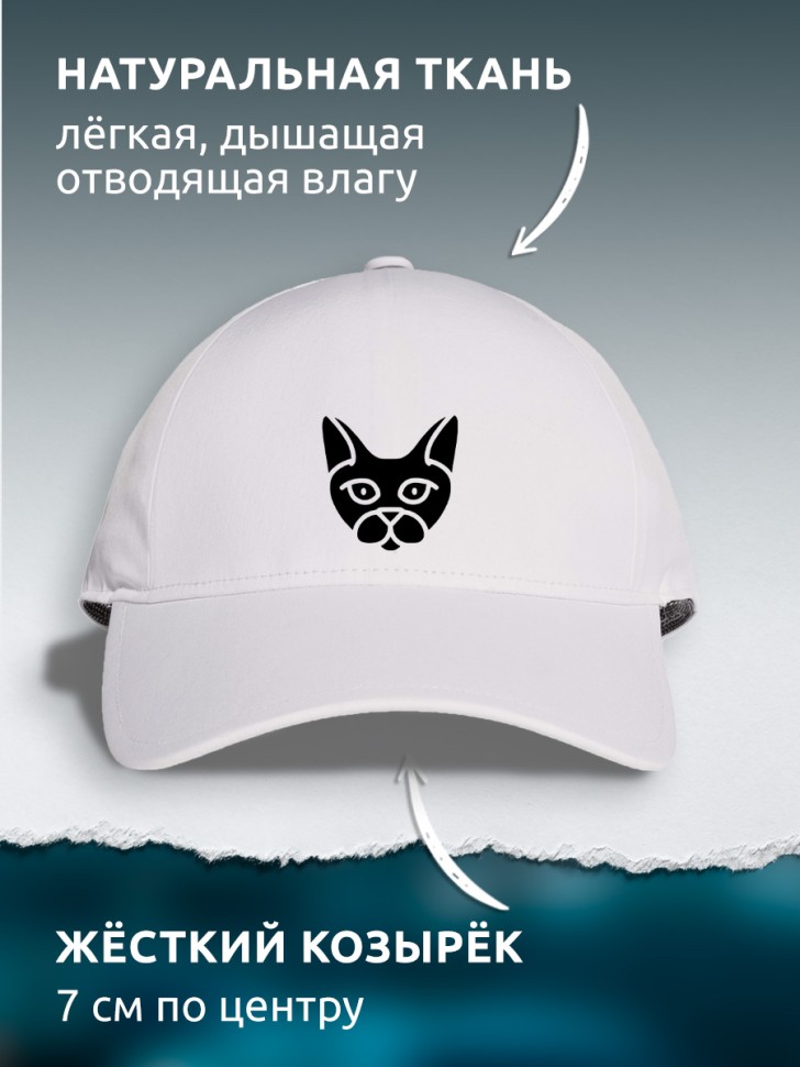 Бейсболка хлопок белая женская летняя с принтом Кошечка
