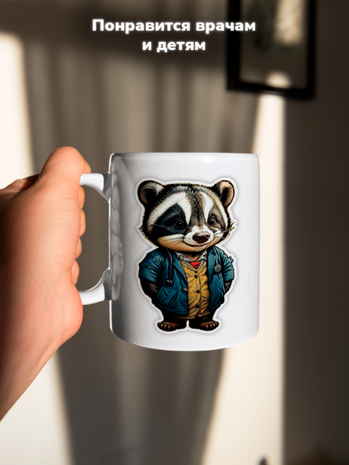 Кружка с оригинальным принтом. Звери в образе Врачей. Енот