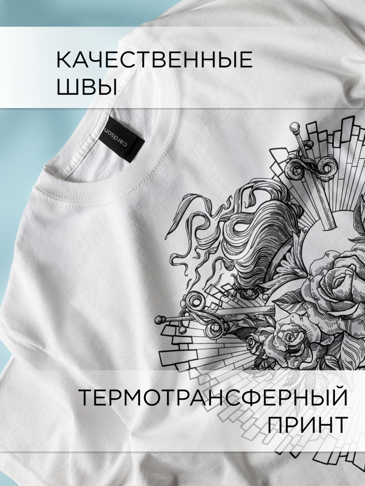 Футболка оверсайз универсальная с принтом Розы Мечи Футболка оверсайз универсальная с принтом Розы Мечи