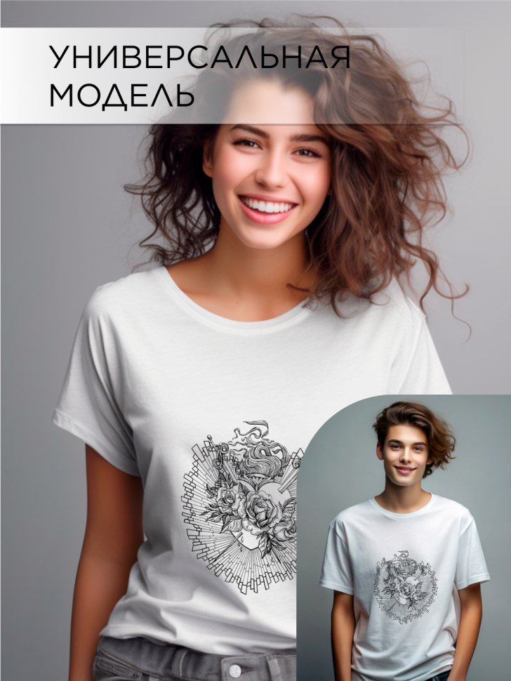 Футболка оверсайз универсальная с принтом Розы Мечи Футболка оверсайз универсальная с принтом Розы Мечи