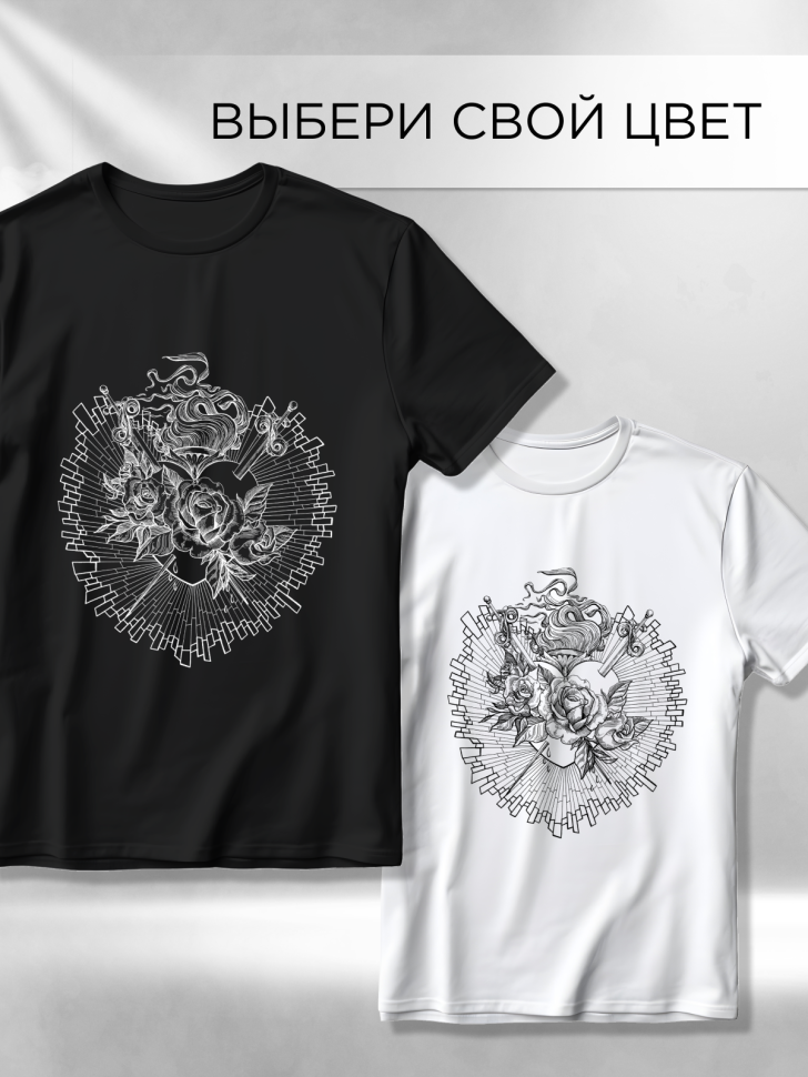 Футболка оверсайз универсальная с принтом Розы Мечи Футболка оверсайз универсальная с принтом Розы Мечи